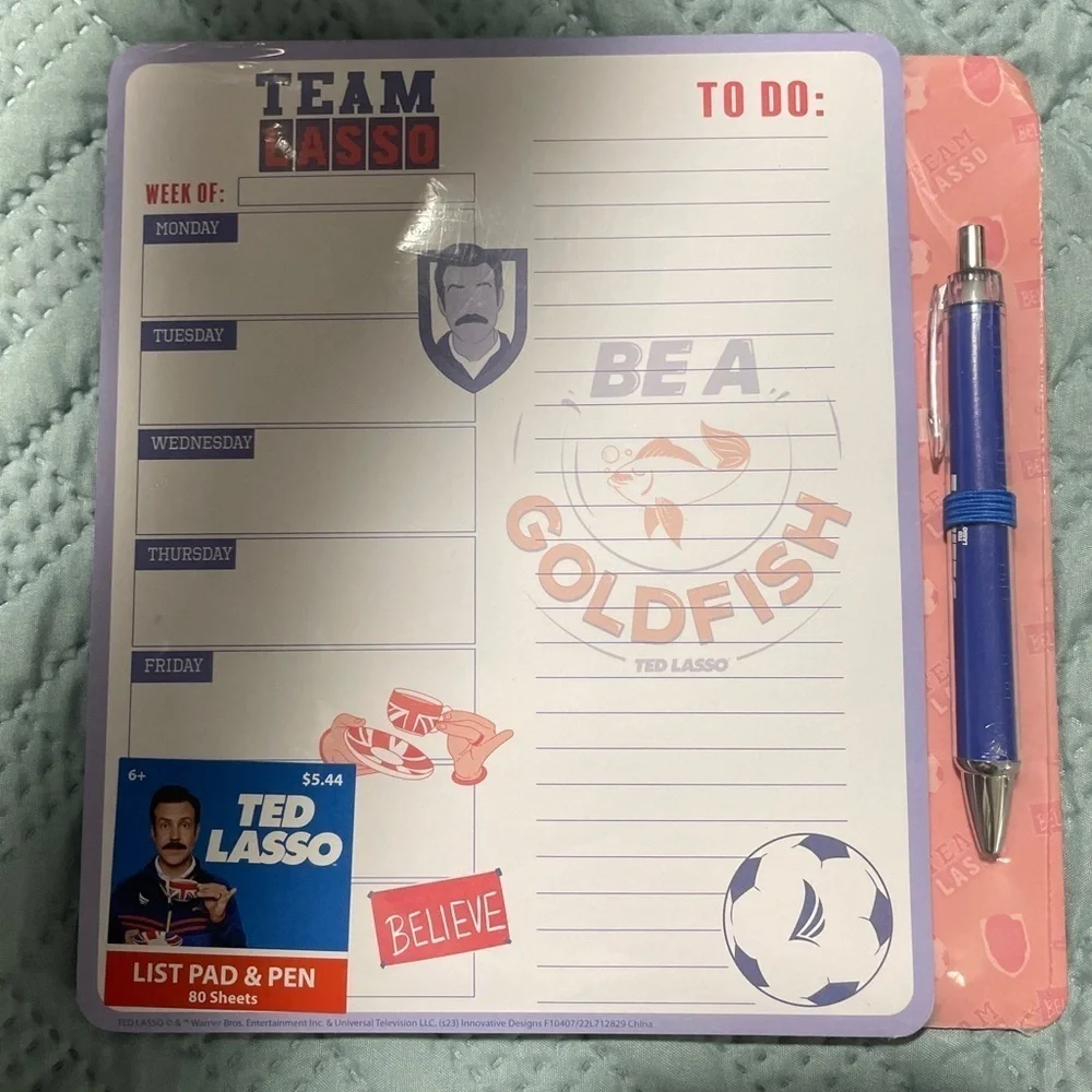 Warner Bros. Ted Lasso I Believe in Believe Paper List Pad 80 Sheets and Pen Set